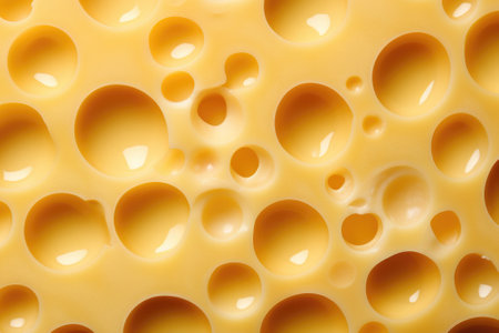 Fresh yellow cheese with big holes texture background. Generative AIの素材