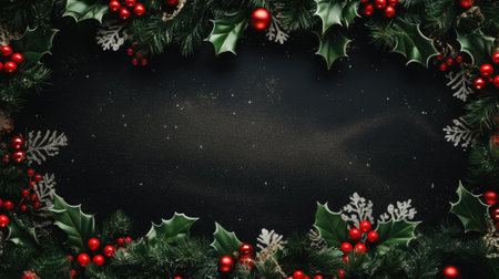 Christmas border isolated on black background. Generative AIの素材