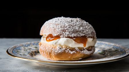 Typical Swedish semla with sweet cream. Generative AIの素材