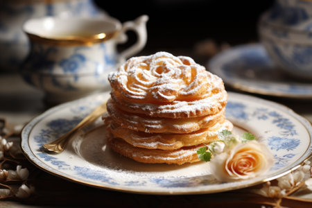 Homemade puff pastry cinnamon rolls and icing sugar. Generative AIの素材