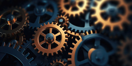 Gears and cogs mechanism. Industrial machinery. Generative AIの素材