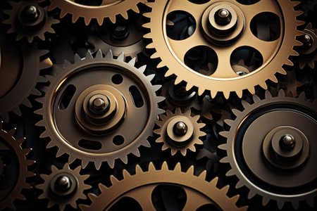 Gears and cogs mechanism. Industrial machinery. Generative AIの素材