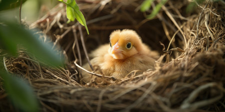 Little chicken in a nest. Generative AIの素材
