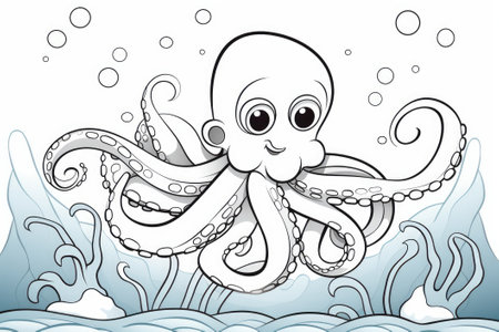 Octopus on white background, illustration. Coloring pages. Generative AIの素材