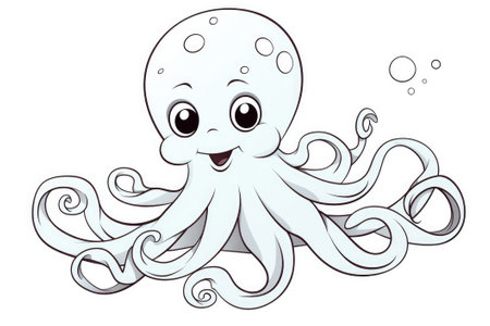 Octopus on white background, illustration. Coloring pages. Generative AIの素材