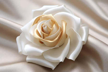 White silk fabric with a rose creating an abstract texture backgroundの素材