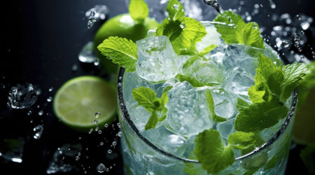 Refreshing summer alcoholic cocktail mojito with ice, fresh mint and limeの素材