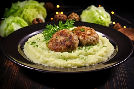 Delicious meatballs on hot potato pureeの素材