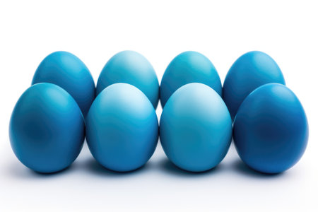 Blue Easter eggs isolated on white backgroundの素材