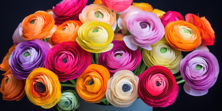 Colorful ranunculus in a bouquet. Persian buttercups bouquet of spring flowers.の素材
