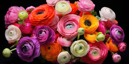 Colorful ranunculus in a bouquet. Persian buttercups bouquet of spring flowers.の素材