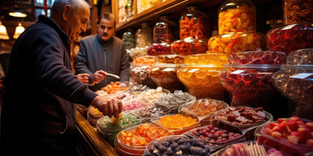 European Christmas markets, buying candy from the marketの素材