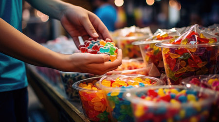 European Christmas markets, buying candy from the marketの素材