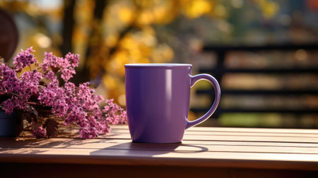 Purple mug in the garden.の素材