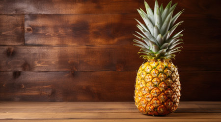 Organic pineapple on wooden table.の素材