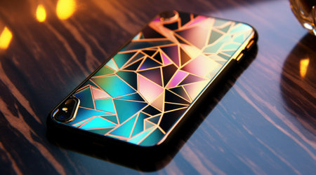 Brightly colored geometric pattern phone wallpaper.の素材