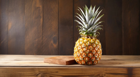 Organic pineapple on wooden table.の素材