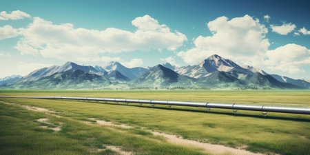 Oil pipeline network in action in landscape. Flow of vital energy.の素材