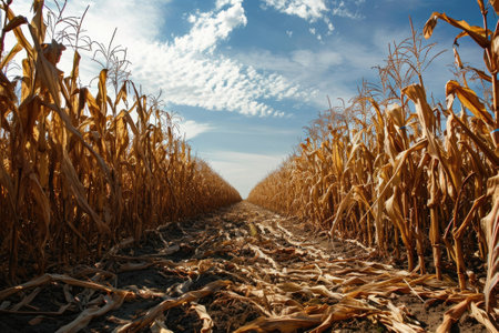 Dry corn because of the drought. Withered corn.の素材