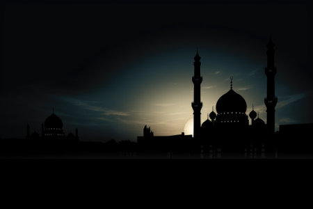 Ramadan Kareem background. Mosque silhouette background, Islamic design greeting cardの素材
