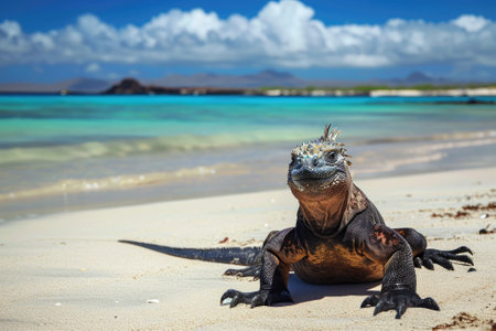 Marine iguana on Galapagos Islands beach.の素材