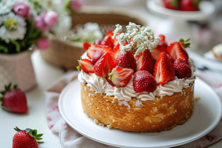 Cheesecake strawberry sweet mascarpone cake.の素材