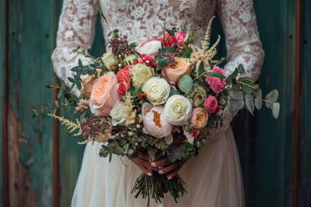 Wedding image and a bridal bouquet with flowersの素材