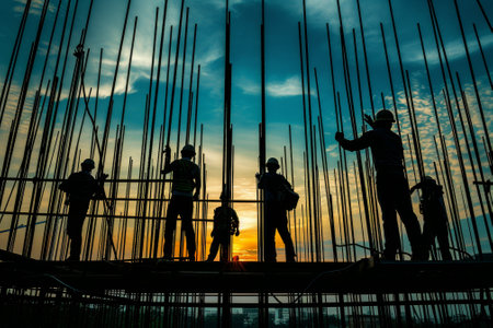 Construction workers Installing reinforcing barsの素材