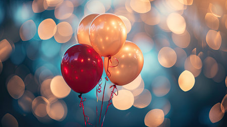Festive background with balloons, and bokeh lights space for text.の素材