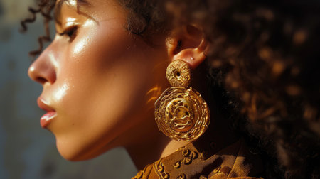 Earrings on smiling womanの素材