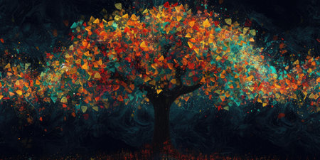 Abstract tree on black background.の素材