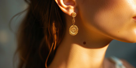 Earrings on smiling womanの素材