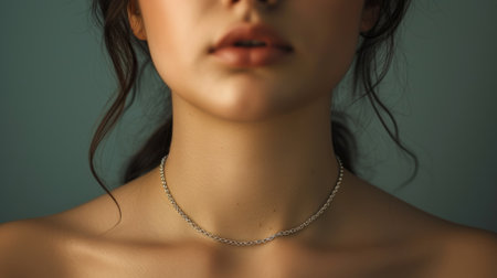 Woman wearing delicate chain necklace. Beauty concept.の素材