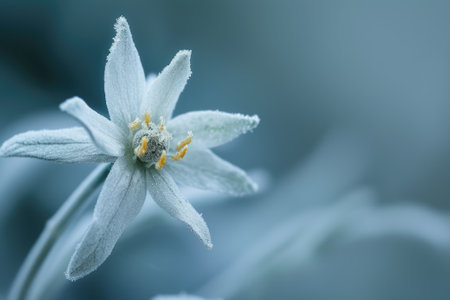 Edelweiss flowers growing outdoors. Very rare edelweiss mountain flower.の素材