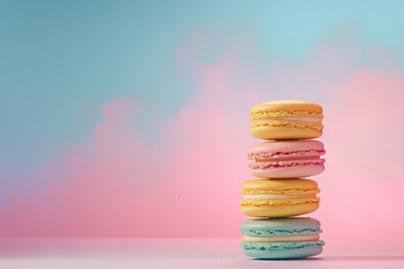 Colorful macarons cakes on pastel backgroundの素材