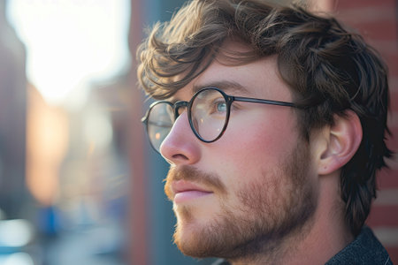 Man wearing glasses, profile picture.の素材