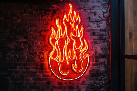 Burning glaze against black background. Neon fire icon.の素材