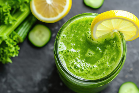 Green smoothie with celery, cucumber and lemon.の素材