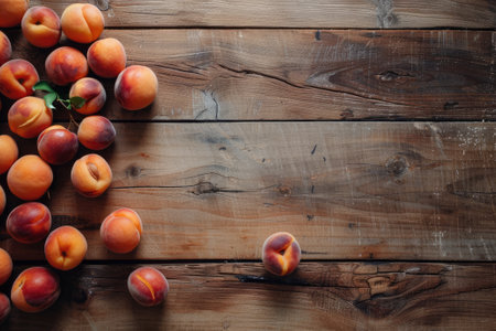 Fresh organic apricots on the wooden table.の素材