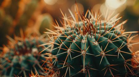 Selective focus shot of a cactus with big spikes.の素材