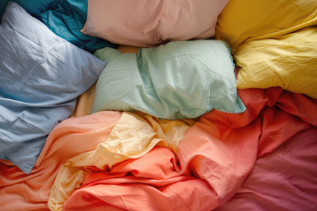 Bed with sheets, pillows and blankets. Bedroom interiorの素材