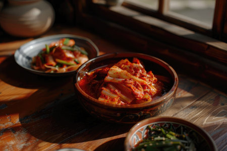 Spicy Korean fermented food kimchi. Korean traditional foodの素材