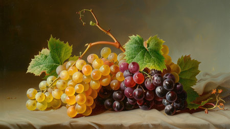 Close-up of grapes on tableの素材