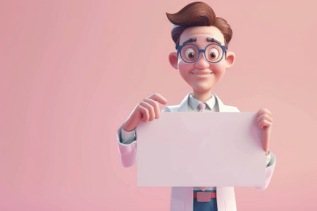 Medical specialist holding a blank poster illustration in cartoon style.の素材