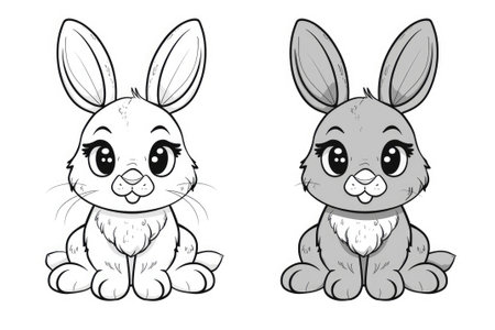 Black and white illustration for coloring animals, rabbit.の素材