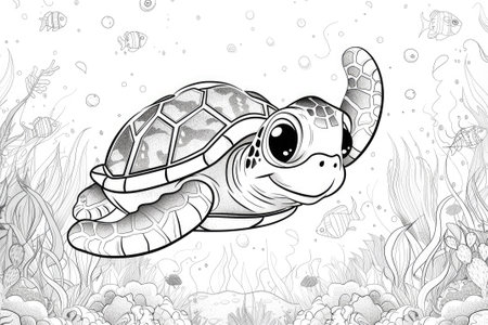 Black and white illustration for coloring animals, turtle.の素材