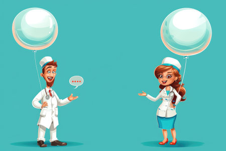 Doctors with speech bubble. Illustration in cartoon style.の素材