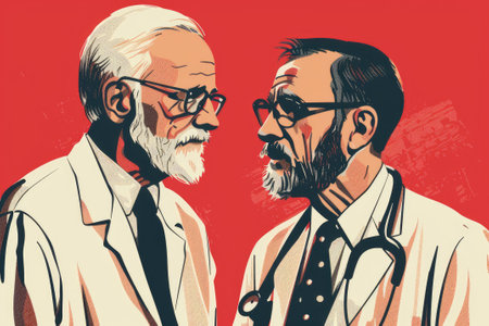Two doctors discuss a patient's disease. Perfect for healthcare-related projects. Illustrationの素材