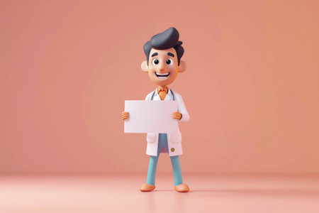 Medical specialist holding a blank poster illustration in cartoon style.の素材