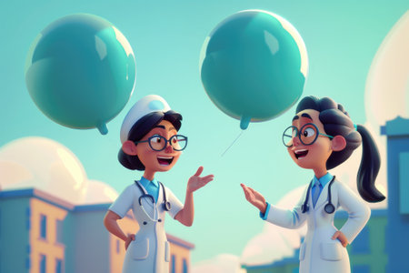 Doctors with speech bubble. Illustration in cartoon style.の素材